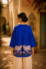 Surbhi Kalamkari Oversized Cotton Shirt for Women – Royal Blue