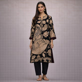 Black & Beige Kalamkari Kurta Set with Embroidery - Modern Ethnic Wear for Women