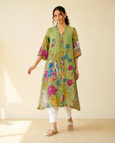 Vrindika Premium Cotton Printed Kurta Set with Pants – Pista Green Floral Ethnic Wear