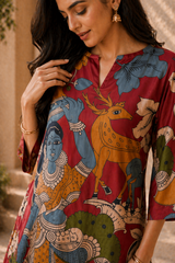 Chitra Kalamkari Print Kurta & Relaxed Pants Set (Rust & Multi-Colored)
