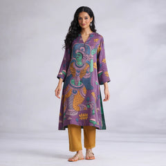 Rasika Kalamkari Print Premium Fabric Kurta Set with Pants for Women - Mauve