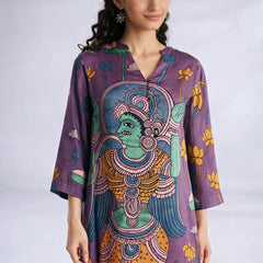 Rasika Kalamkari Print Premium Fabric Kurta Set with Pants for Women - Mauve