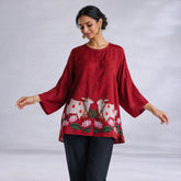 Surbhi Kalamkari Oversized Cotton Shirt for Women – Blood Red