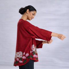 Surbhi Kalamkari Oversized Cotton Shirt for Women – Blood Red