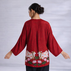 Surbhi Kalamkari Oversized Cotton Shirt for Women – Blood Red