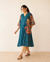 Morni Peacock Blue Cotton Kurti Set for Women