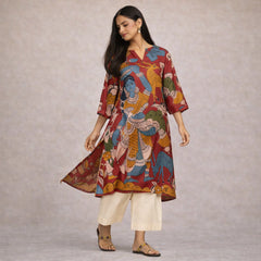 Chitra Kalamkari Print Kurta & Relaxed Pants Set (Rust & Multi-Colored)