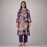 Violet Kalamkari Print Kurta Set with Embroidery - Traditional Ethnic Wear for Women