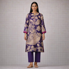 Violet Kalamkari Print Kurta Set with Embroidery - Traditional Ethnic Wear for Women