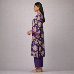 Violet Kalamkari Print Kurta Set with Embroidery - Traditional Ethnic Wear for Women