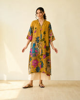 Vrindika Premium Cotton Printed Kurta Set with Pants – Mustard Floral Ethnic Wear
