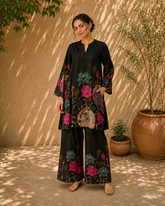 Vrindika Premium Cotton Printed Co-ord Set – Black Floral Ethnic Wear