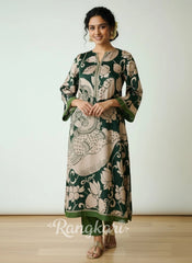 Green Kalamkari Print Kurta Set with Mukaish Embroidery - Ethnic Wear for Women