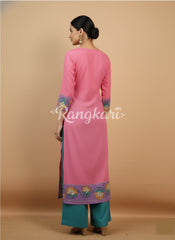 Graceful Pink Floral Art Cotton Kurta Set – Elegant Ethnic Wear for Women