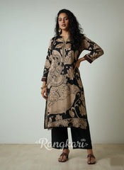 Black & Beige Kalamkari Kurta Set with Embroidery - Modern Ethnic Wear for Women