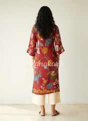 Chitra Kalamkari Print Kurta & Relaxed Churidar Pants Set (Rust & Multi-Colored)