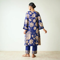 Royal Blue Kurta Set with Embroidery and Kalamkari Print