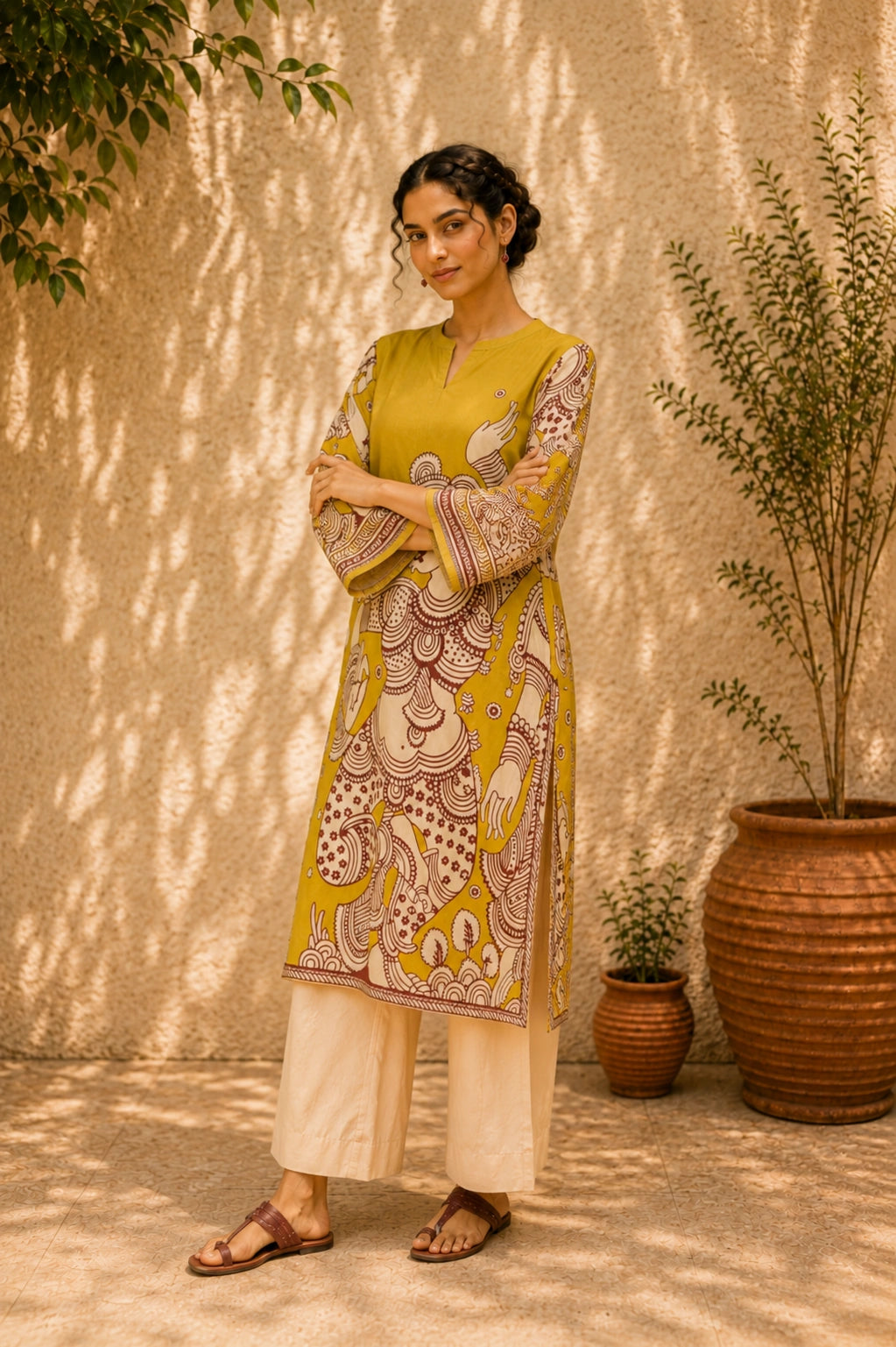 Taal Premium Cotton Kurta Set with Pants – Mustard Yellow Artistic Ethnic Wear