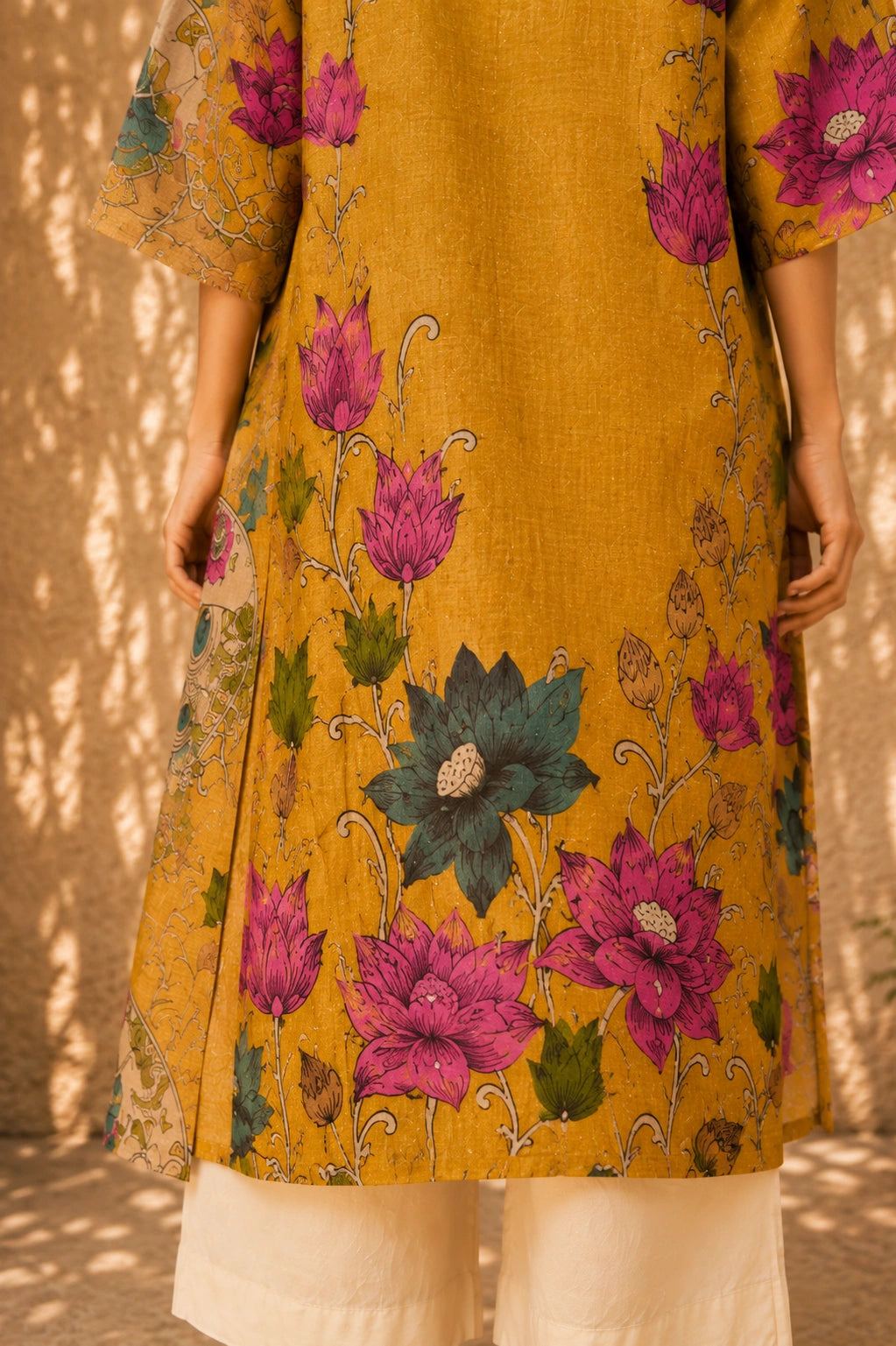 Vrindika Premium Cotton Printed Kurta Set with Pants – Mustard Floral Ethnic Wear