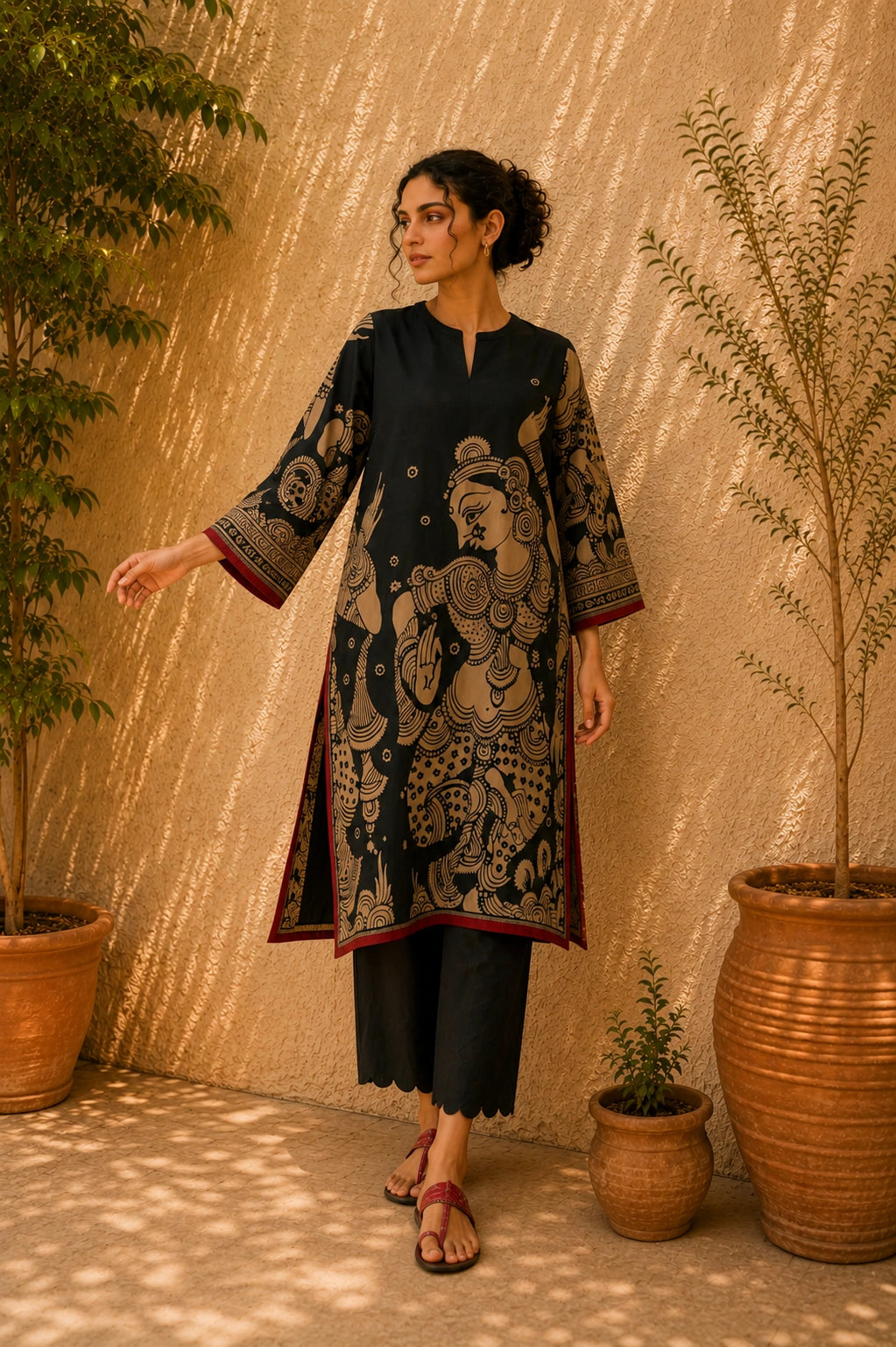 Taal Premium Cotton Kurta Set with Pants – Charcoal Artistic Ethnic Wear