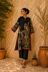 Taal Premium Cotton Kurta Set with Pants – Charcoal Artistic Ethnic Wear