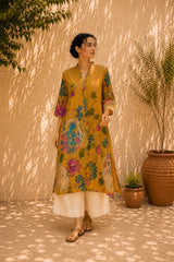 Vrindika Premium Cotton Printed Kurta Set with Pants – Mustard Floral Ethnic Wear
