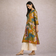 Chitra Kalamkari Print Kurta & Relaxed Pants Set (Mustard Yellow & Multi-Colored)