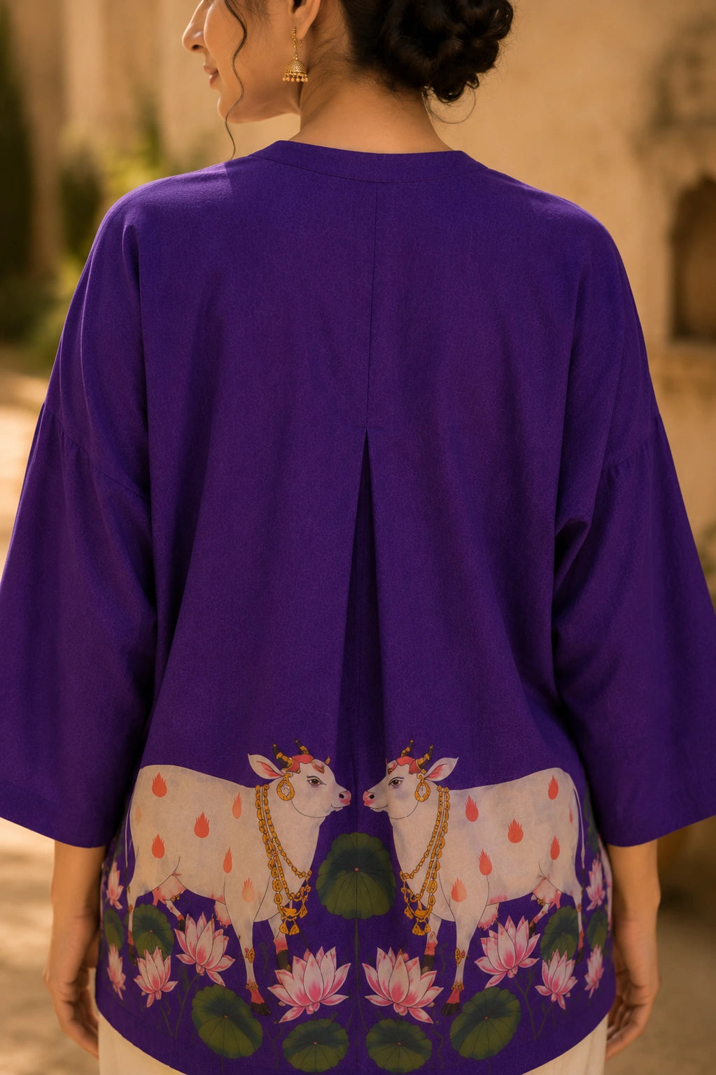 Surbhi Kalamkari Oversized Cotton Shirt for Women – Violet