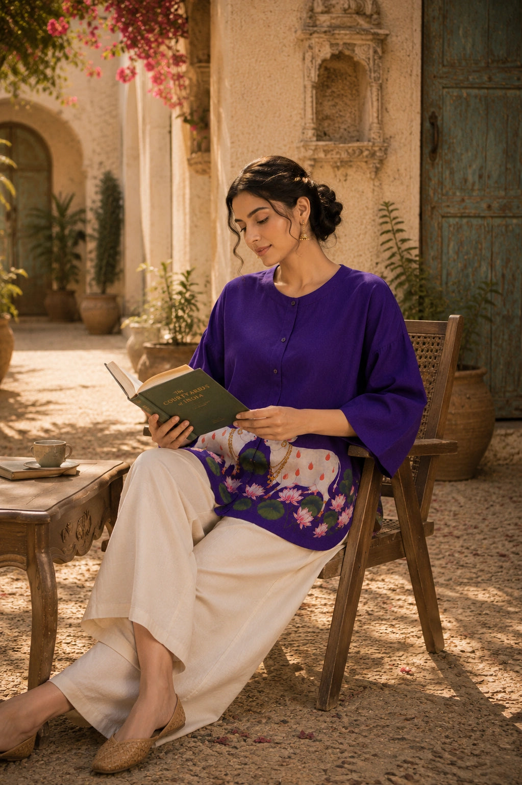 Surbhi Kalamkari Oversized Cotton Shirt for Women – Violet