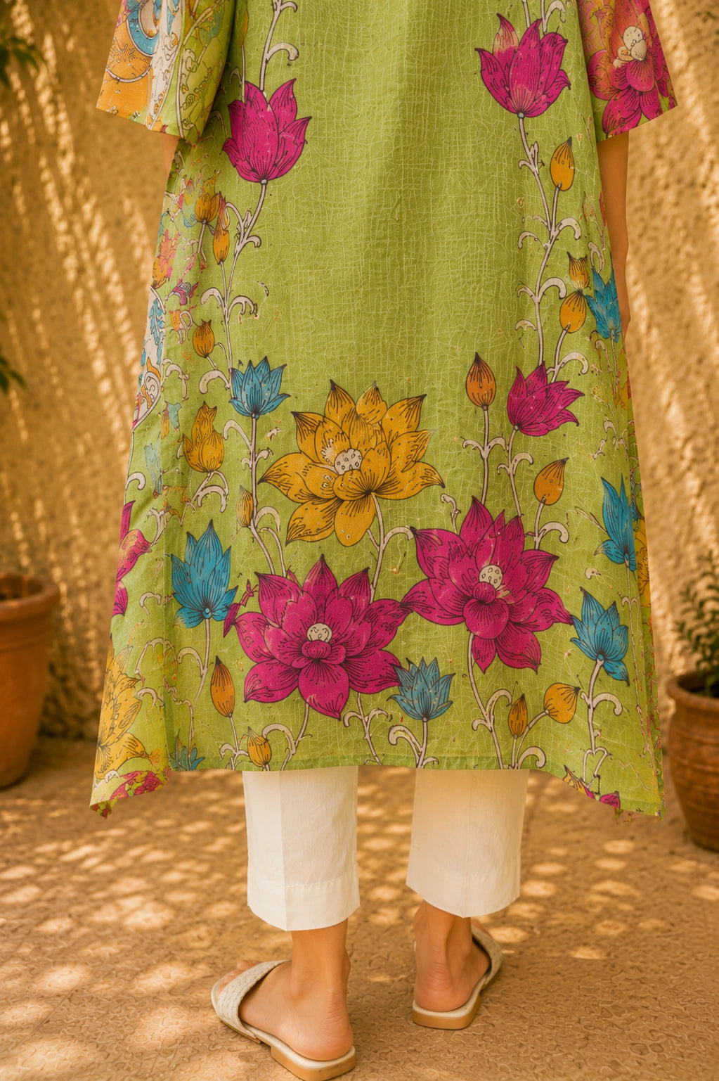 Vrindika Premium Cotton Printed Kurta Set with Pants – Pista Green Floral Ethnic Wear