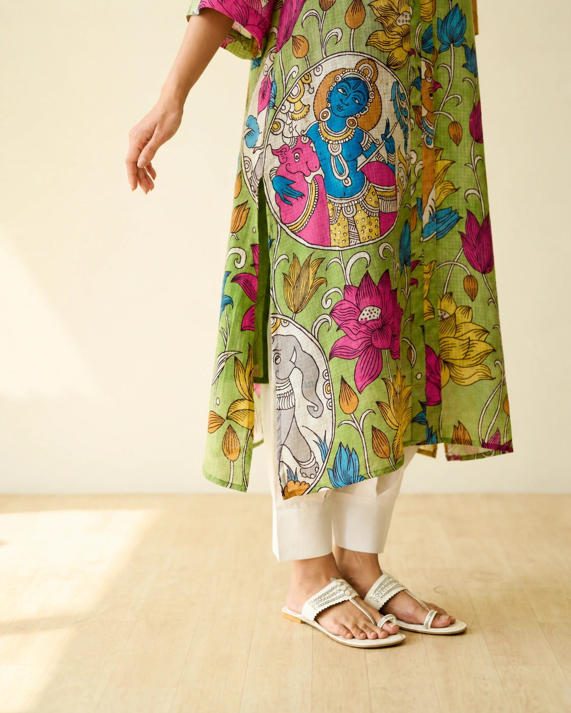 Vrindika Premium Cotton Printed Kurta Set with Pants – Pista Green Floral Ethnic Wear