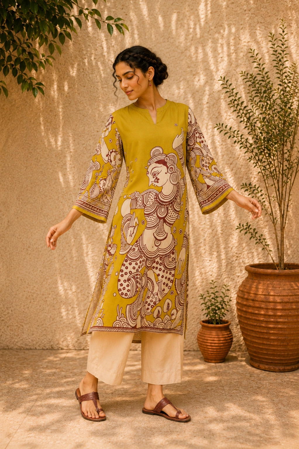 Taal Premium Cotton Kurta Set with Pants – Mustard Yellow Artistic Ethnic Wear