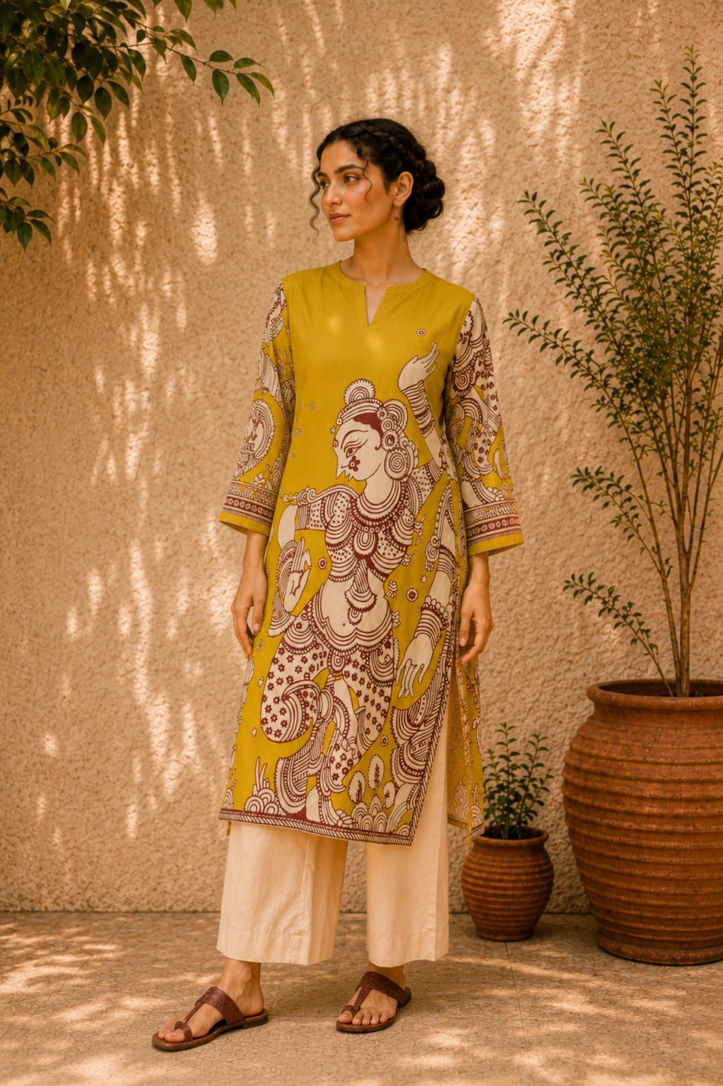 Taal Premium Cotton Kurta Set with Pants – Mustard Yellow Artistic Ethnic Wear