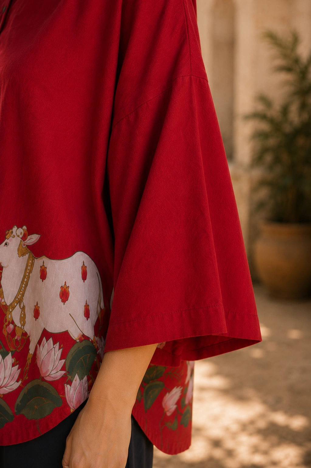 Surbhi Kalamkari Oversized Cotton Shirt for Women – Blood Red