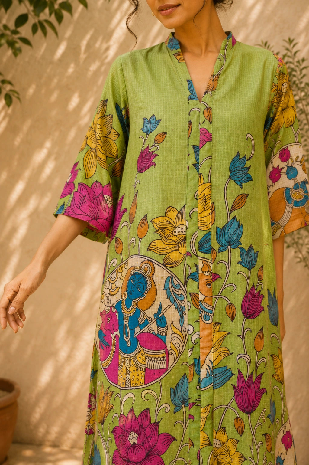 Vrindika Premium Cotton Printed Kurta Set with Pants – Pista Green Floral Ethnic Wear