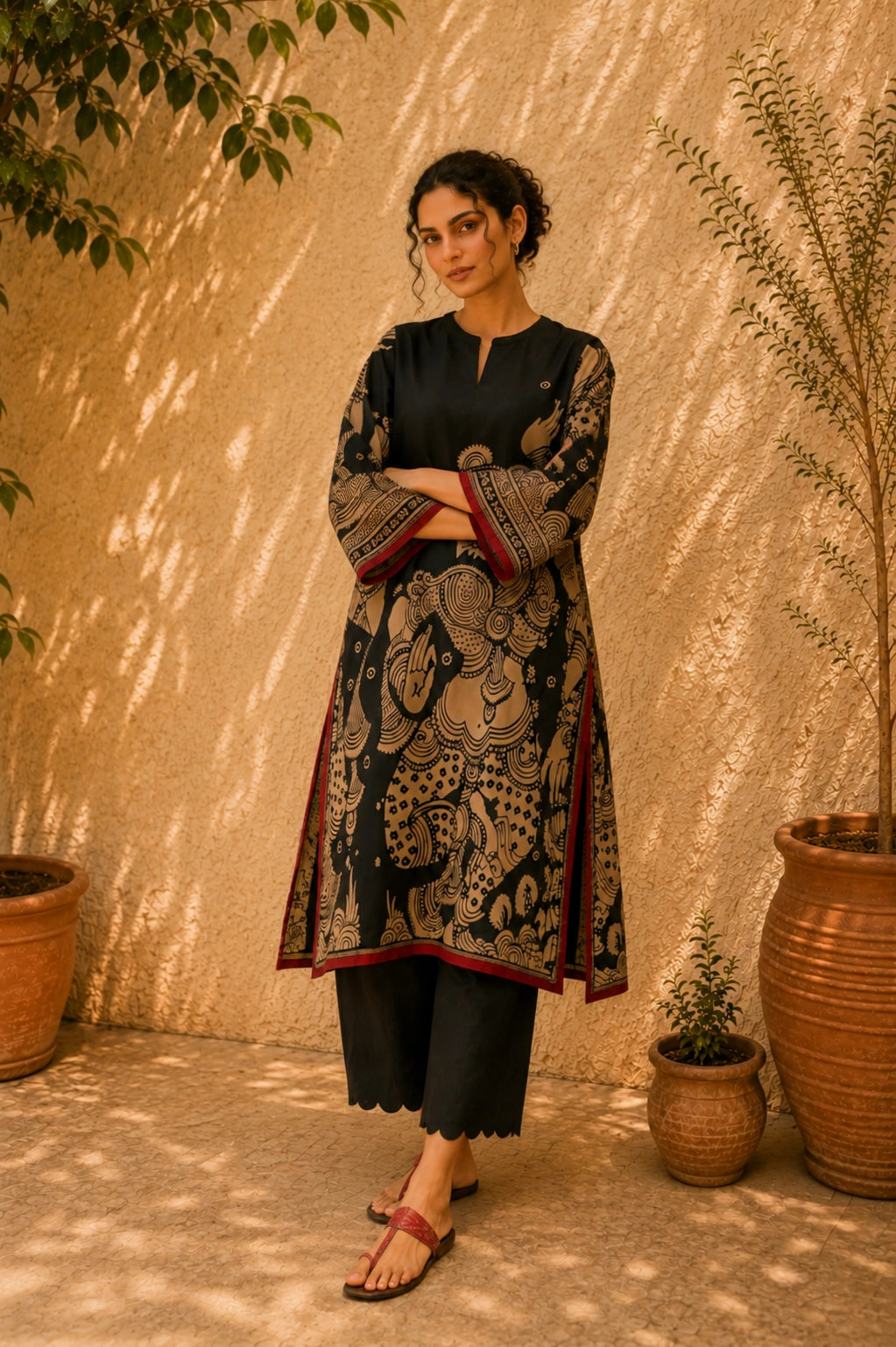 Taal Premium Cotton Kurta Set with Pants – Charcoal Artistic Ethnic Wear