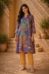 Rasika Kalamkari Print Premium Fabric Kurta Set with Pants for Women - Mauve