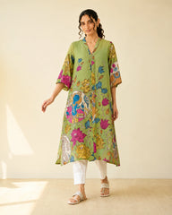 Vrindika Premium Cotton Printed Kurta Set with Pants – Pista Green Floral Ethnic Wear