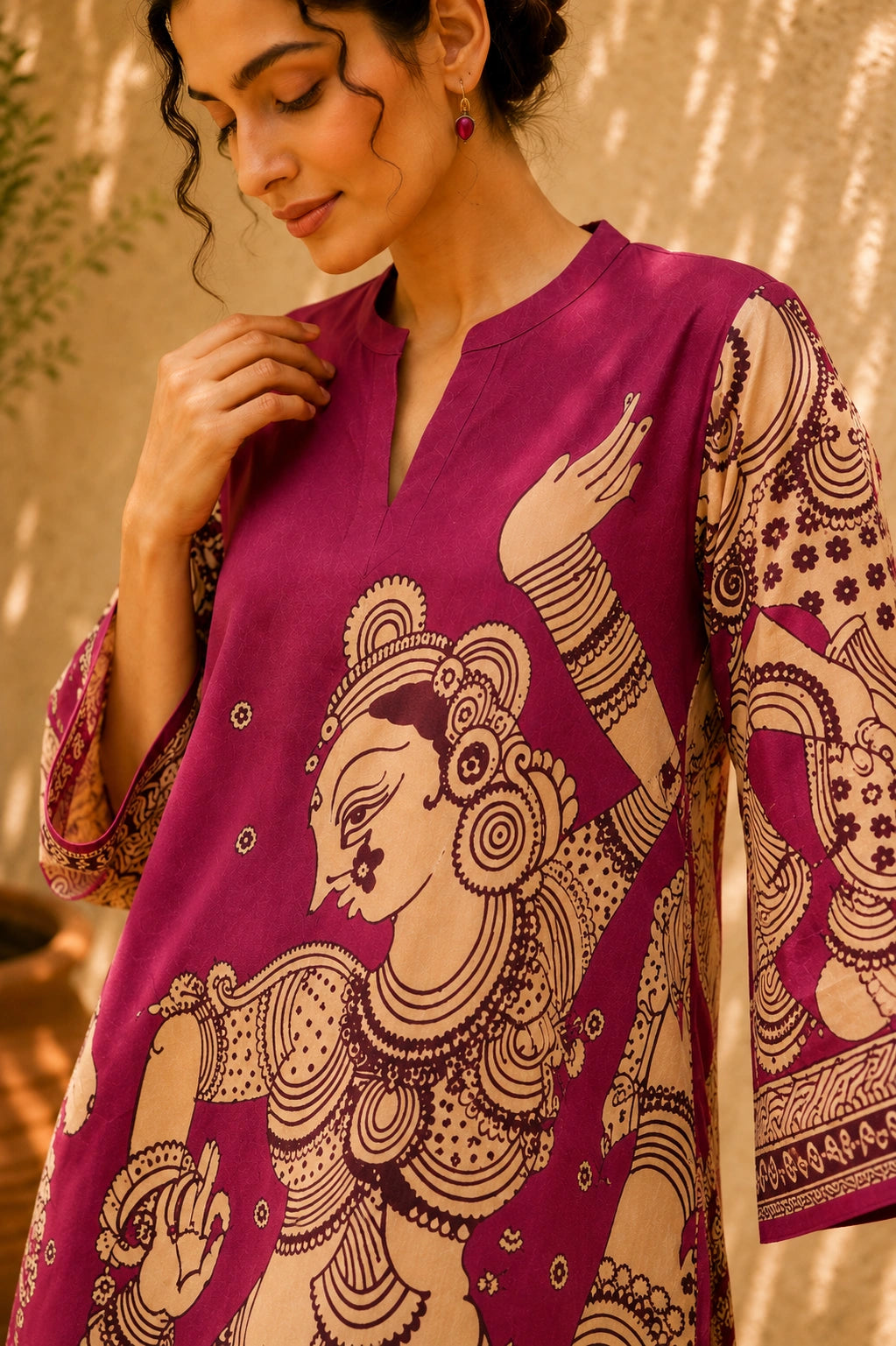 Taal Premium Cotton Kurta Set with Pants – Magenta Artistic Ethnic Wear