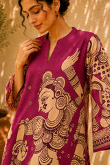 Taal Premium Cotton Kurta Set with Pants – Magenta Artistic Ethnic Wear