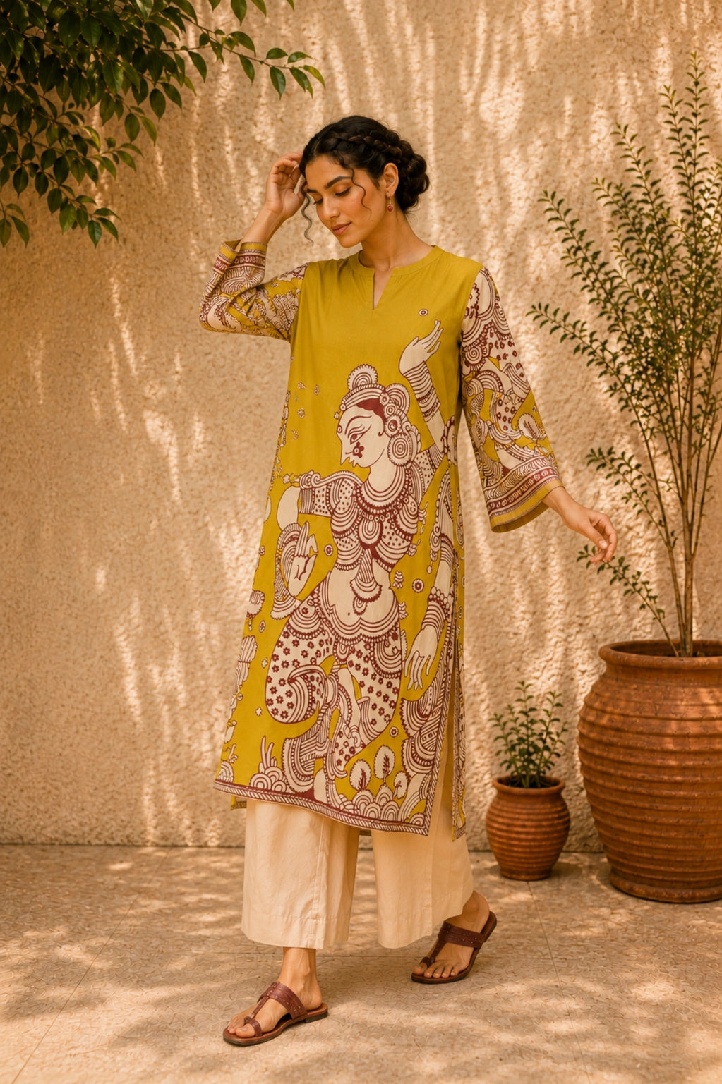 Taal Premium Cotton Kurta Set with Pants – Mustard Yellow Artistic Ethnic Wear