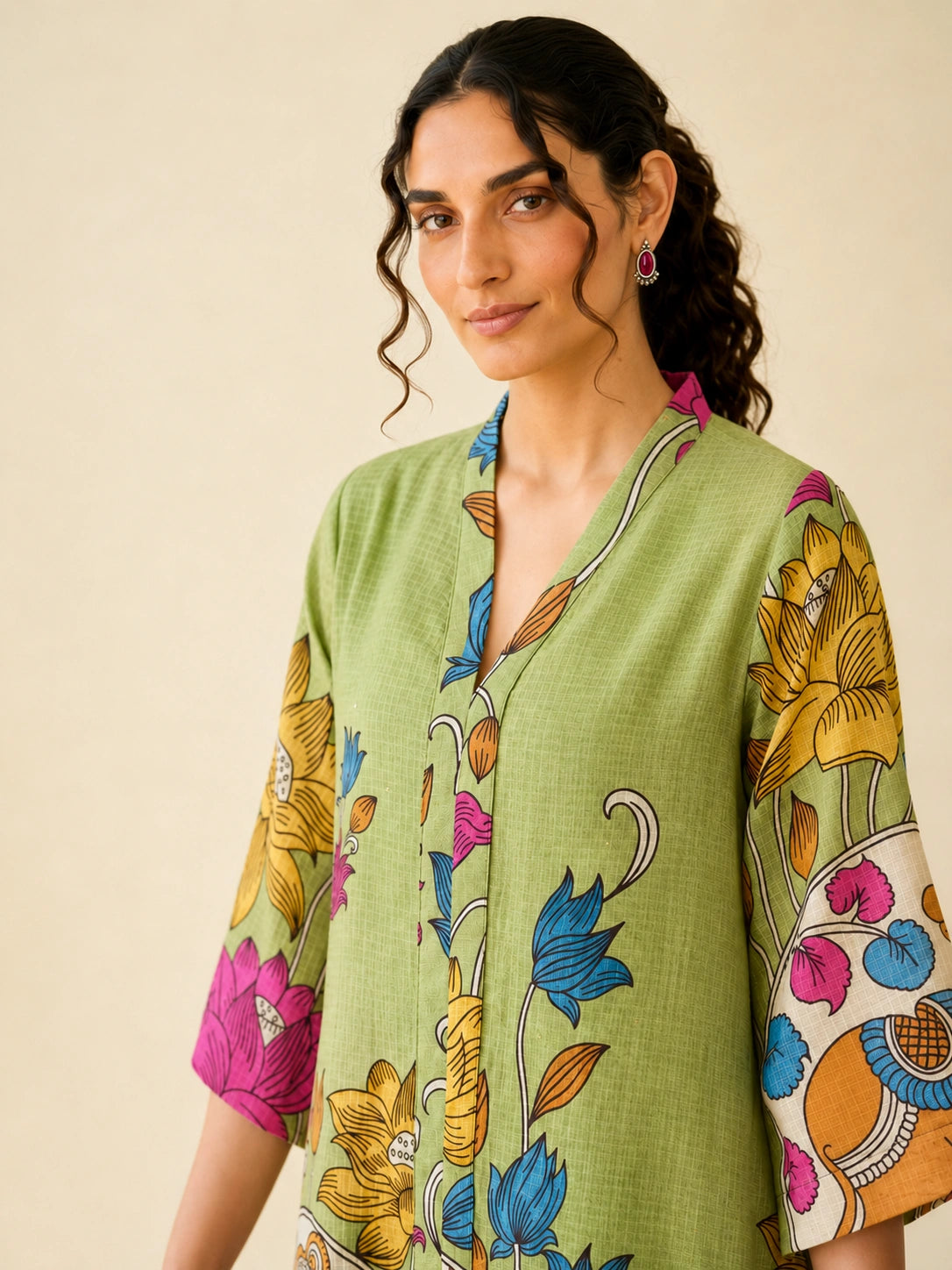 Vrindika Premium Cotton Printed Kurta Set with Pants – Pista Green Floral Ethnic Wear