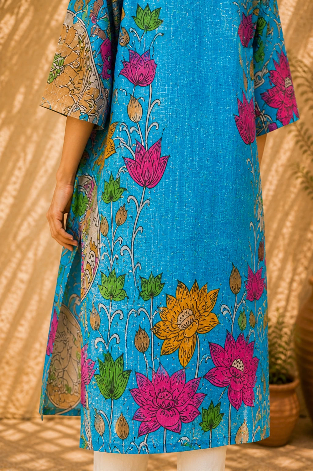 Vrindika Premium Cotton Printed Kurta Set with Pants – Electric Blue Floral Ethnic Wear