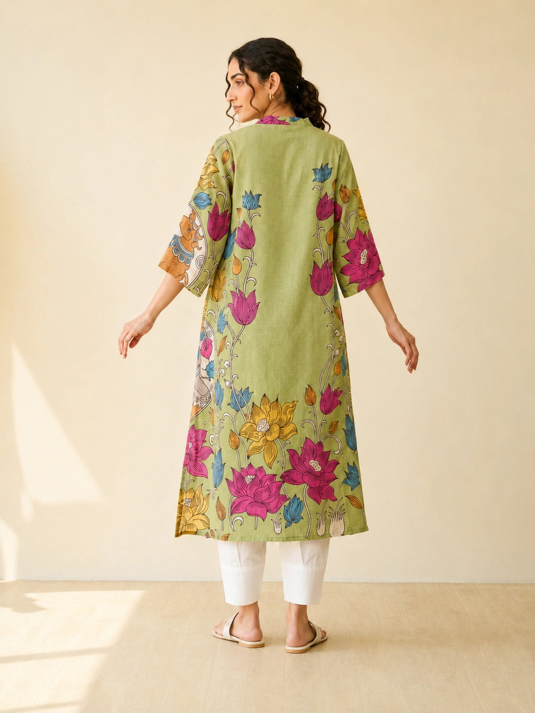 Vrindika Premium Cotton Printed Kurta Set with Pants – Pista Green Floral Ethnic Wear