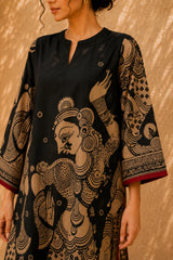 Taal Premium Cotton Kurta Set with Pants – Charcoal Artistic Ethnic Wear