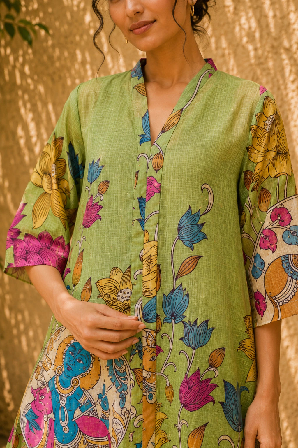 Vrindika Premium Cotton Printed Kurta Set with Pants – Pista Green Floral Ethnic Wear