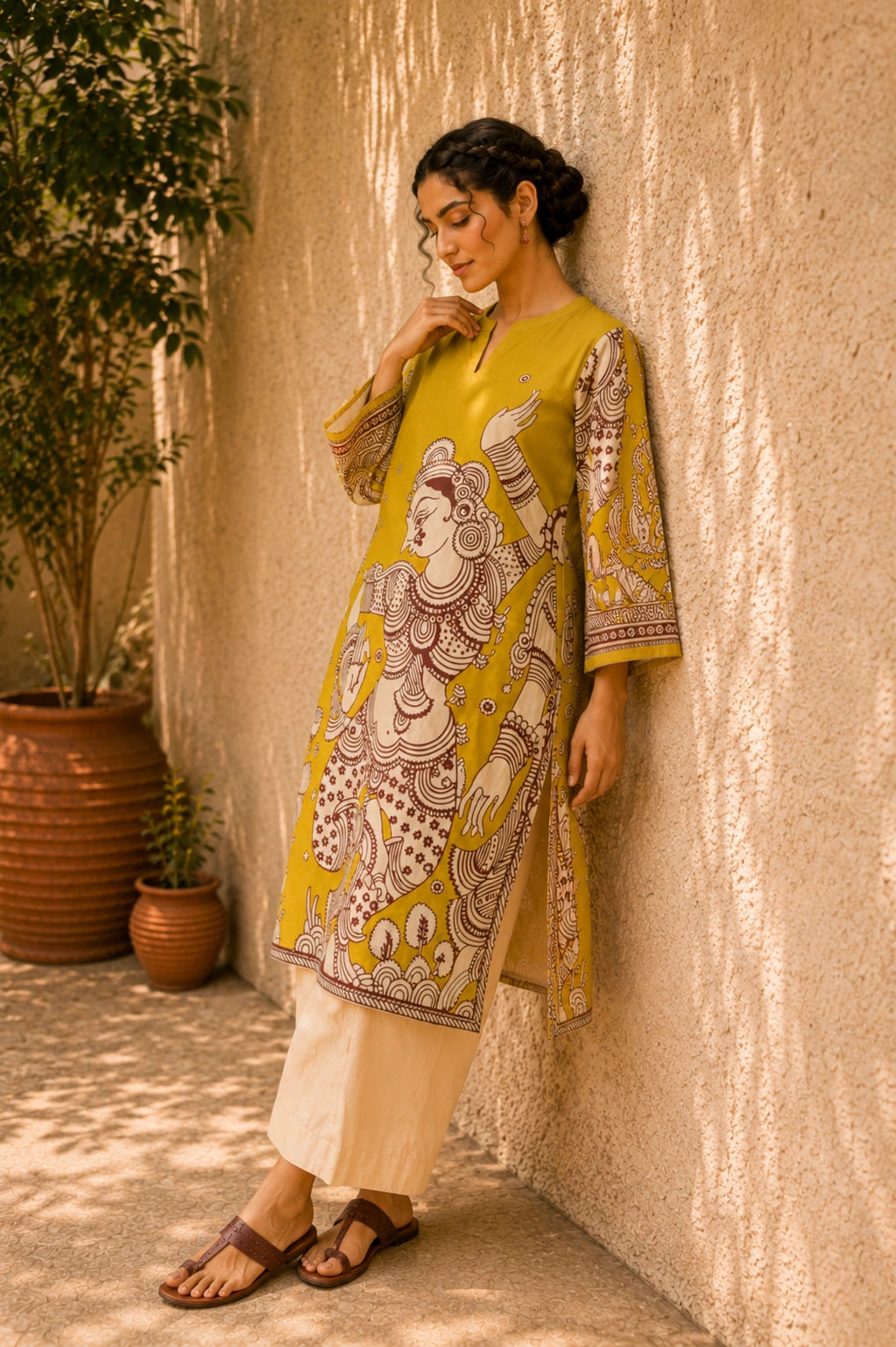 Taal Premium Cotton Kurta Set with Pants – Mustard Yellow Artistic Ethnic Wear