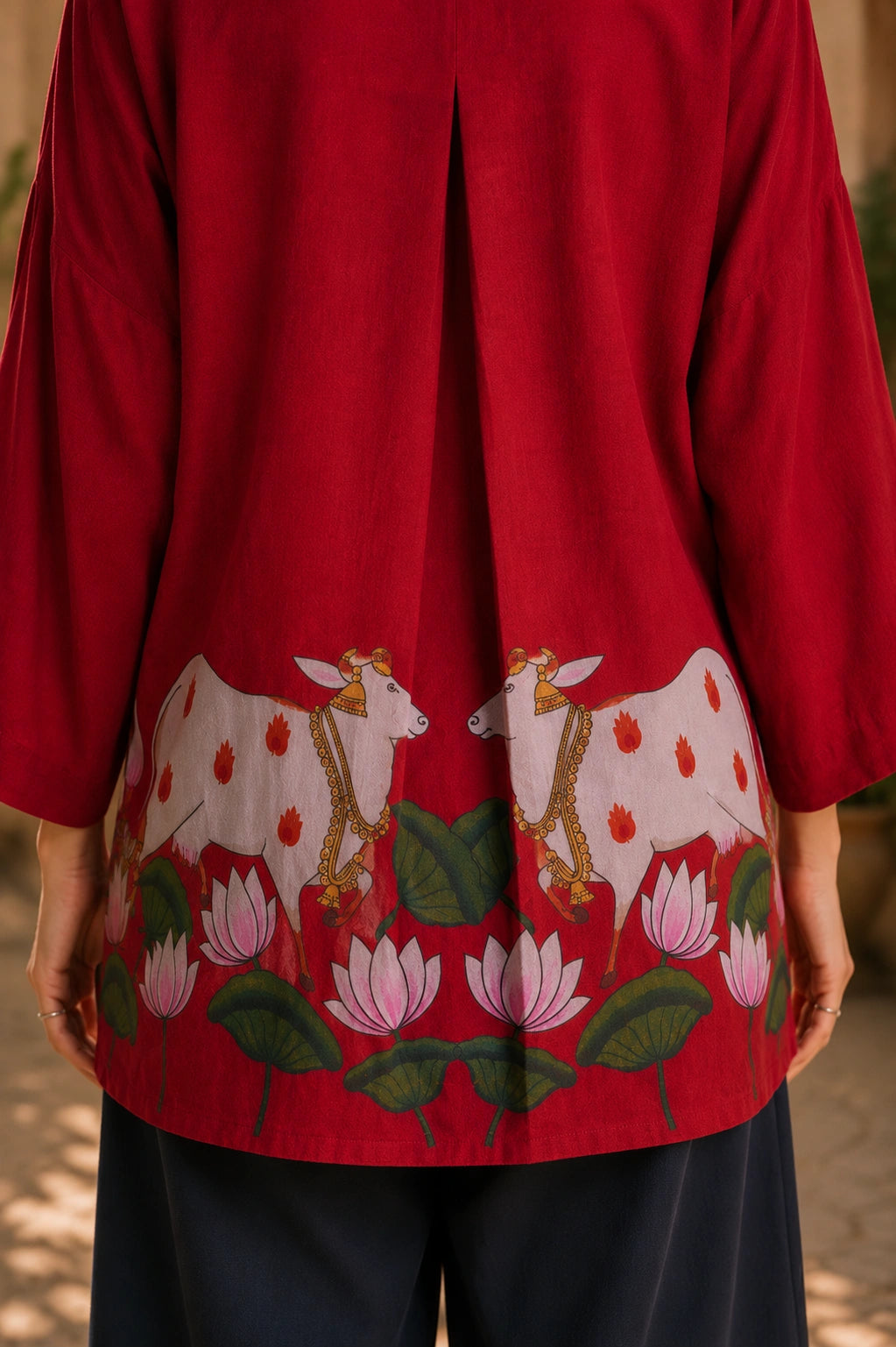 Surbhi Kalamkari Oversized Cotton Shirt for Women – Blood Red
