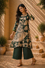 Green Kalamkari Print Kurta Set with Mukaish Embroidery - Ethnic Wear for Women