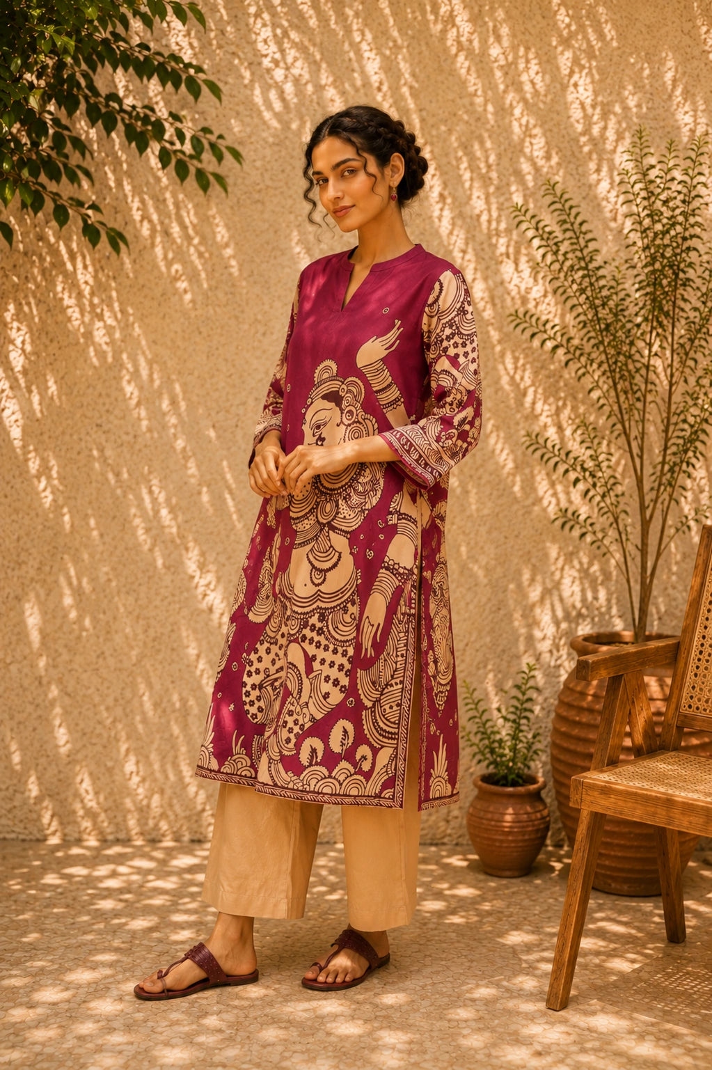 Taal Premium Cotton Kurta Set with Pants – Magenta Artistic Ethnic Wear